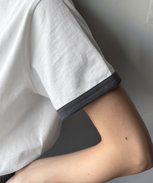 classicalelf(クラシカルエルフ)の「デイリースタイルをアップデート。オーガニックコットン混 綿100%胸刺繍リンガーTシャツ(Tシャツ/カットソー・レディース・スモークピンク/ホワイト/チャコール/ベージュ/ネイビー・X-LARGE/MEDIUM/LARGE/SMALL)」の7枚目の写真