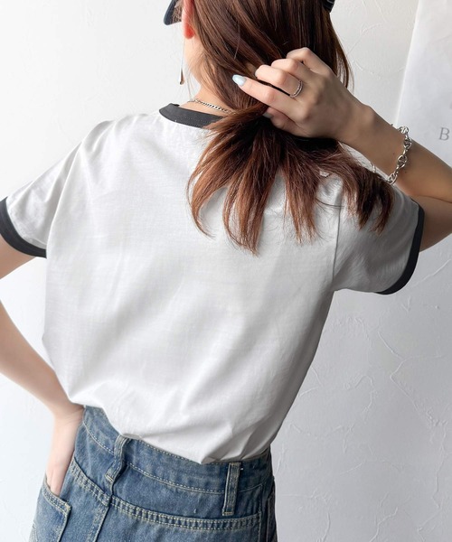 classicalelf(クラシカルエルフ)の「デイリースタイルをアップデート。オーガニックコットン混 綿100%胸刺繍リンガーTシャツ(Tシャツ/カットソー・レディース・スモークピンク/ホワイト/チャコール/ベージュ/ネイビー・X-LARGE/MEDIUM/LARGE/SMALL)」の10枚目の写真