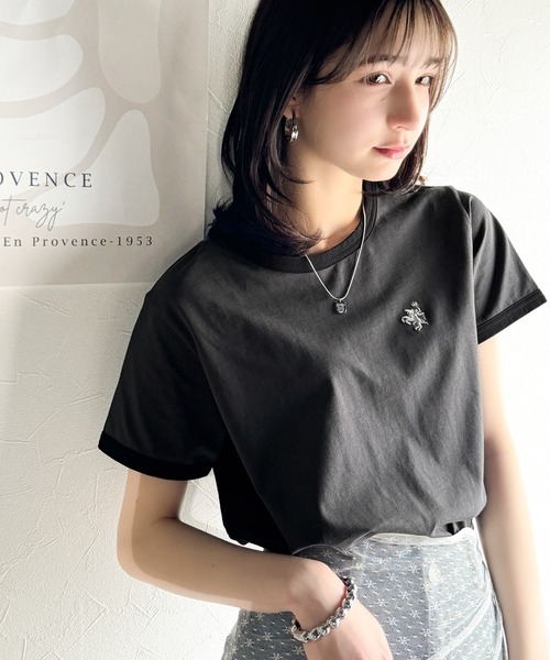 classicalelf(クラシカルエルフ)の「デイリースタイルをアップデート。オーガニックコットン混 綿100%胸刺繍リンガーTシャツ(Tシャツ/カットソー・レディース・スモークピンク/ホワイト/チャコール/ベージュ/ネイビー・X-LARGE/MEDIUM/LARGE/SMALL)」の15枚目の写真