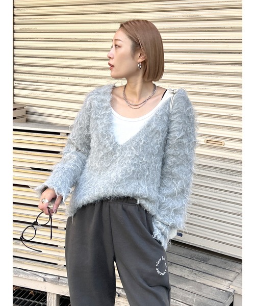 ungridストライプVネックニット新品 セール】起毛デザインVネックニット（ニット/セーター）｜Ungrid
