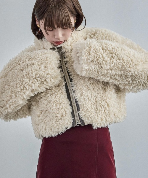 Fashion Letter(ファッションレター)の「プードルボア Wzip クロップドブルゾン(ブルゾン・レディース・グレイッシュベージュ/アイボリー/ブラウン/グレー・M)」の5枚目の写真