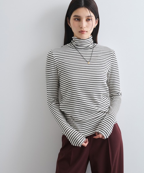 VIS(ビス)の「【静電気防止/洗える 】ハイネック裏起毛テレコカットソー(Tシャツ/カットソー・レディース・チャコールグレー/オフホワイト/ホワイト系その他/ピンク・FREE)」の5枚目の写真