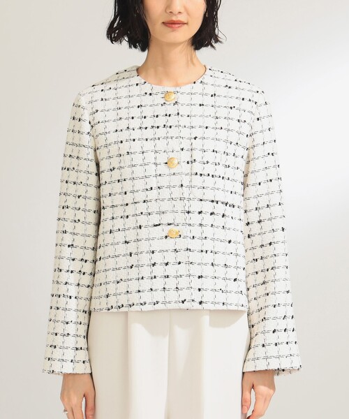 セレモニー・フォーマル】ツイード ノーカラー ジャケット＊（ノー