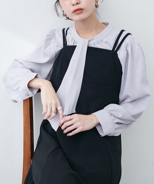 natural couture（ナチュラルクチュール）の「フロッキーチェック長袖ブラウス（シャツ/ブラウス・レディース・ホワイト系その他/ピンクベージュ/グレイッシュベージュ/ブラック系その他・FREE）」の4枚目の写真