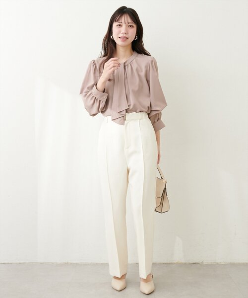 natural couture（ナチュラルクチュール）の「フロッキーチェック長袖ブラウス（シャツ/ブラウス・レディース・ホワイト系その他/ピンクベージュ/グレイッシュベージュ/ブラック系その他・FREE）」の9枚目の写真