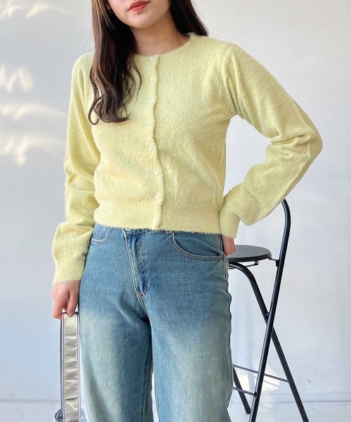 AS KNOW AS plus（アズノゥアズプラス）の「●パールボタン ラメフェザーショートカーディガン（カーディガン/ボレロ・レディース・レッド系/イエロー系/ネイビー系/グレー系・FREE）」の22枚目の写真