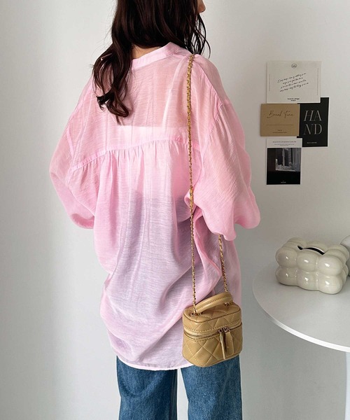 ブラウス シャツ GeeRA別注「U.S. POLO ASSN.」夏 にぴったり！バンドカラーワンポイント刺繍シアーシャツ レディース セール】GeeRA別注【U.S. POLO ASSN.】夏 にぴったり！バンド