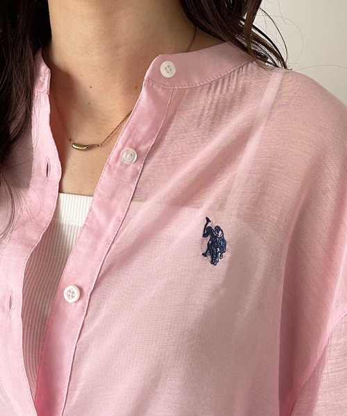U.S. POLO ASSN.(ユーエスポロアッスン)の「GeeRA別注【U.S. POLO ASSN.】ユーエスポロアッスン バンドカラーワンポイント刺繍シアーシャツ(シャツ/ブラウス・レディース・ピンク/ネイビー/ストライプ/オフホワイト・LARGE/X-LARGE/MEDIUM)」の19枚目の写真