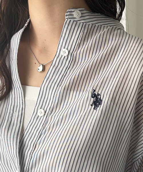 U.S. POLO ASSN.(ユーエスポロアッスン)の「GeeRA別注【U.S. POLO ASSN.】ユーエスポロアッスン バンドカラーワンポイント刺繍シアーシャツ(シャツ/ブラウス・レディース・ピンク/ネイビー/ストライプ/オフホワイト・LARGE/X-LARGE/MEDIUM)」の14枚目の写真