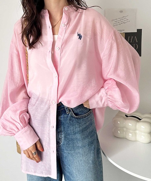 ブラウス シャツ GeeRA別注「U.S. POLO ASSN.」夏 にぴったり！バンドカラーワンポイント刺繍シアーシャツ レディース セール】GeeRA別注【U.S. POLO ASSN.】夏 にぴったり！バンド