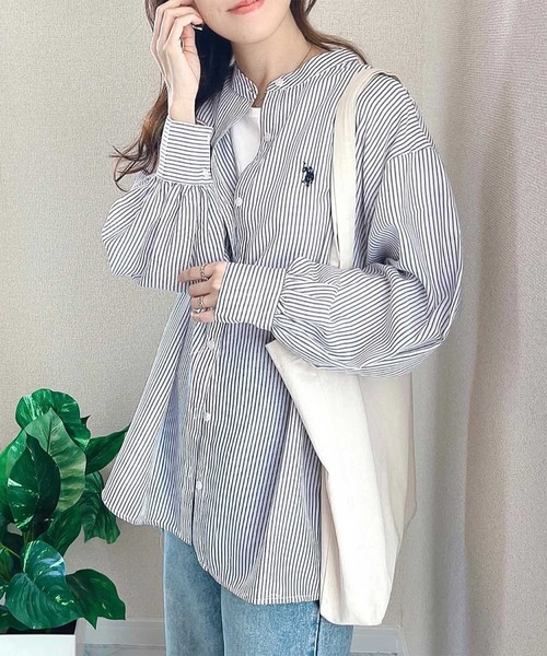 ブラウス シャツ GeeRA別注「U.S. POLO ASSN.」夏 にぴったり！バンドカラーワンポイント刺繍シアーシャツ レディース セール】GeeRA別注【U.S. POLO ASSN.】夏 にぴったり！バンド