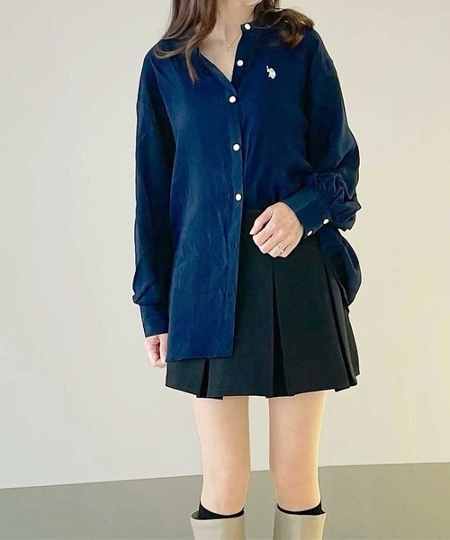 ブラウス シャツ GeeRA別注「U.S. POLO ASSN.」夏 にぴったり！バンドカラーワンポイント刺繍シアーシャツ レディース セール】GeeRA別注【U.S. POLO ASSN.】夏 にぴったり！バンド