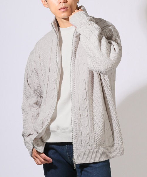 LUXSTYLE(ラグスタイル)の「アラン柄ダブルジップニットジャケット(カーディガン/ボレロ・メンズ・ブラック/ライトグレー・M/L)」の1枚目の写真