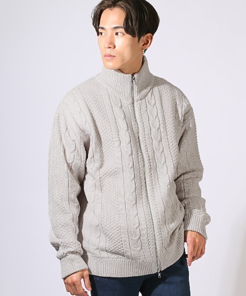 LUXSTYLE(ラグスタイル)の「アラン柄ダブルジップニットジャケット(カーディガン/ボレロ・メンズ・ブラック/ライトグレー・M/L)」の5枚目の写真