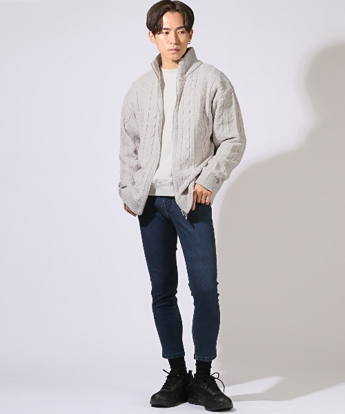 LUXSTYLE(ラグスタイル)の「アラン柄ダブルジップニットジャケット(カーディガン/ボレロ・メンズ・ブラック/ライトグレー・M/L)」の6枚目の写真