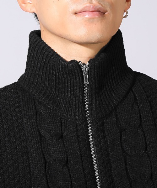 LUXSTYLE(ラグスタイル)の「アラン柄ダブルジップニットジャケット(カーディガン/ボレロ・メンズ・ブラック/ライトグレー・M/L)」の7枚目の写真