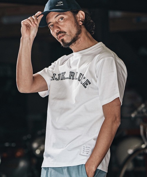 wjk reluxe(ダブルジェーケーリラックス)の「mt9481-college arch logo print short sleeve tee Tシャツ(Tシャツ/カットソー・メンズ・ネイビー/ホワイト/ブラック・L/XL/S/M)」の1枚目の写真
