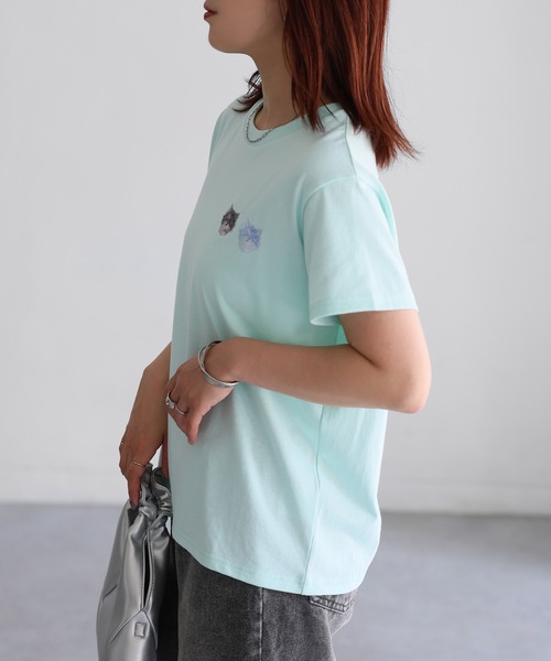 Riberry（リベリー）の「ネコ刺繍半袖Tシャツ（Tシャツ/カットソー・レディース・オートミール/ミント/イエロー/ピンク/オフホワイト/チャコールグレー・FREE）」の13枚目の写真