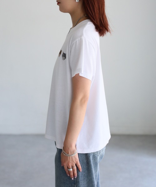 Riberry（リベリー）の「ネコ刺繍半袖Tシャツ（Tシャツ/カットソー・レディース・オートミール/ミント/イエロー/ピンク/オフホワイト/チャコールグレー・FREE）」の21枚目の写真