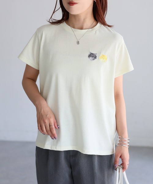 Riberry（リベリー）の「ネコ刺繍半袖Tシャツ（Tシャツ/カットソー・レディース・オートミール/ミント/イエロー/ピンク/オフホワイト/チャコールグレー・FREE）」の18枚目の写真