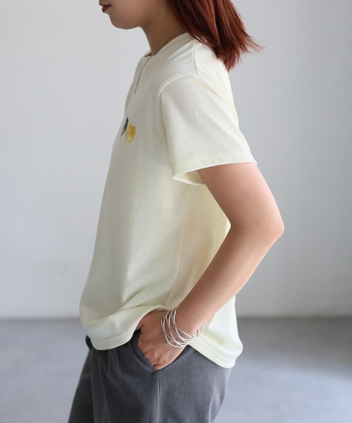 Riberry（リベリー）の「ネコ刺繍半袖Tシャツ（Tシャツ/カットソー・レディース・オートミール/ミント/イエロー/ピンク/オフホワイト/チャコールグレー・FREE）」の19枚目の写真