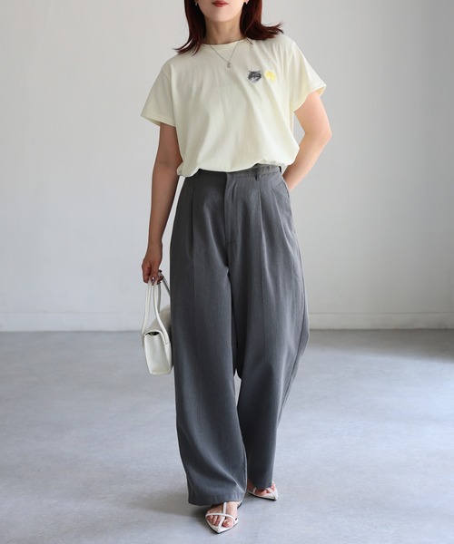 Riberry（リベリー）の「ネコ刺繍半袖Tシャツ（Tシャツ/カットソー・レディース・オートミール/ミント/イエロー/ピンク/オフホワイト/チャコールグレー・FREE）」の15枚目の写真