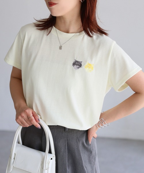Riberry（リベリー）の「ネコ刺繍半袖Tシャツ（Tシャツ/カットソー・レディース・オートミール/ミント/イエロー/ピンク/オフホワイト/チャコールグレー・FREE）」の17枚目の写真