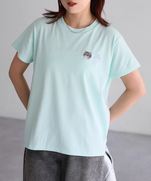Riberry（リベリー）の「ネコ刺繍半袖Tシャツ（Tシャツ/カットソー・レディース・オートミール/ミント/イエロー/ピンク/オフホワイト/チャコールグレー・FREE）」の12枚目の写真