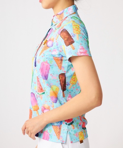 Loudmouth - 美品❗️ ラウドマウスゴルフ　LL　半袖ポロシャツ　イエロー系　星　スター　総柄 LOUDMOUTH SALE特価 ラウドマウス レディース 半袖 ポロシャツ