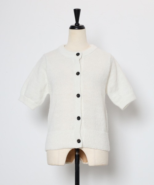 セール】front black button summer knit cardigan / フロント