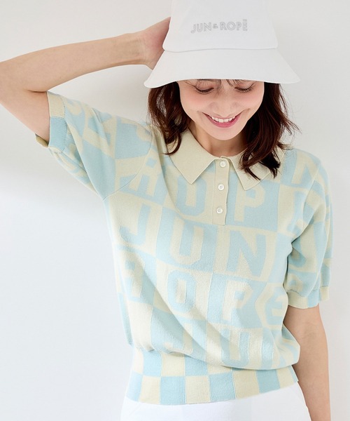 JUN&ROPE'（ジュンアンドロペ）の「ロゴジャカード半袖ニット（ニット/セーター・レディース・ブラック/サックスブルー/イエロー・L/M/S）」の2枚目の写真