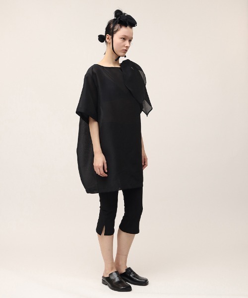 leinwande(ラインヴァンド)の「Ribbon Organdy Mini Dress / リボンオーガンジーミニドレス(チュニック・レディース・ブラック/ライム・ONE SIZE)」の10枚目の写真