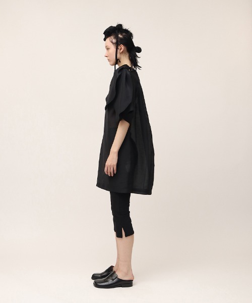 leinwande(ラインヴァンド)の「Ribbon Organdy Mini Dress / リボンオーガンジーミニドレス(チュニック・レディース・ブラック/ライム・ONE SIZE)」の9枚目の写真