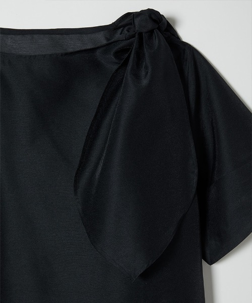leinwande(ラインヴァンド)の「Ribbon Organdy Mini Dress / リボンオーガンジーミニドレス(チュニック・レディース・ブラック/ライム・ONE SIZE)」の4枚目の写真