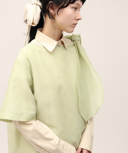 leinwande(ラインヴァンド)の「Ribbon Organdy Mini Dress / リボンオーガンジーミニドレス(チュニック・レディース・ブラック/ライム・ONE SIZE)」の22枚目の写真