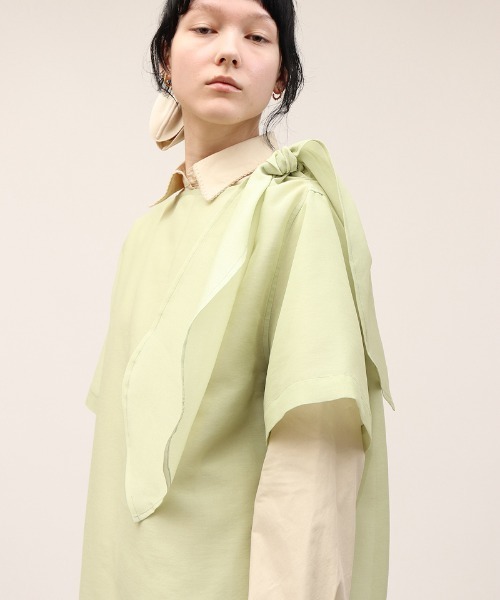leinwande(ラインヴァンド)の「Ribbon Organdy Mini Dress / リボンオーガンジーミニドレス(チュニック・レディース・ブラック/ライム・ONE SIZE)」の21枚目の写真