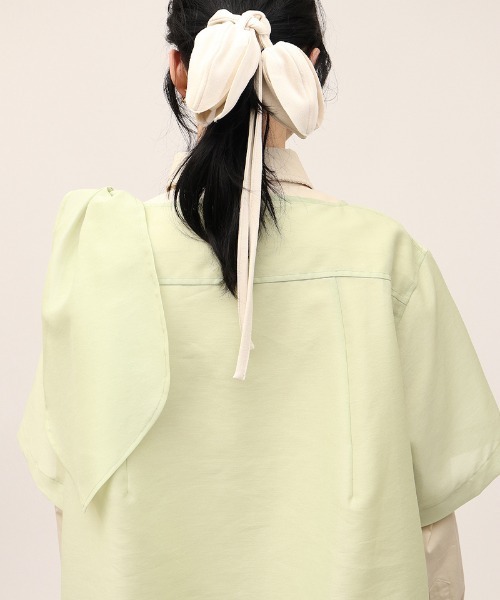 leinwande(ラインヴァンド)の「Ribbon Organdy Mini Dress / リボンオーガンジーミニドレス(チュニック・レディース・ブラック/ライム・ONE SIZE)」の20枚目の写真