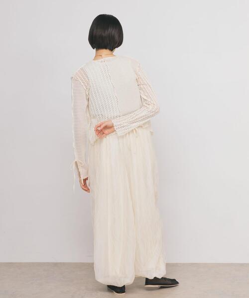 KBF（ケイビーエフ）の「パッチワークメッシュカーディガン（Tシャツ/カットソー・レディース・アイボリー/ブラック・ONE）」の5枚目の写真