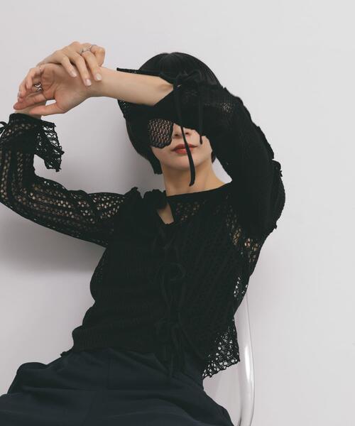 KBF（ケイビーエフ）の「パッチワークメッシュカーディガン（Tシャツ/カットソー・レディース・アイボリー/ブラック・ONE）」の11枚目の写真