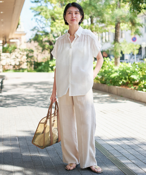 Spick & Span(スピックアンドスパン)の「ソフトローンギャザー半袖シャツ(シャツ/ブラウス・レディース・ブラック/オレンジ/ホワイト・FREE)」の5枚目の写真