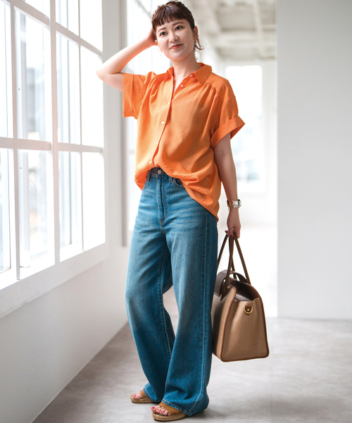 Spick & Span(スピックアンドスパン)の「ソフトローンギャザー半袖シャツ(シャツ/ブラウス・レディース・ブラック/オレンジ/ホワイト・FREE)」の6枚目の写真