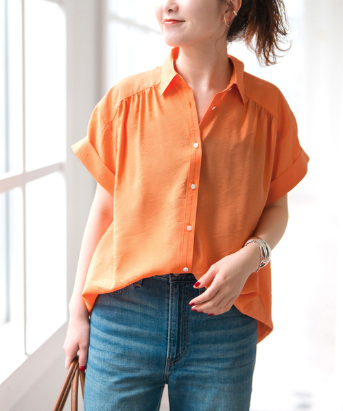 Spick & Span(スピックアンドスパン)の「ソフトローンギャザー半袖シャツ(シャツ/ブラウス・レディース・ブラック/オレンジ/ホワイト・FREE)」の20枚目の写真