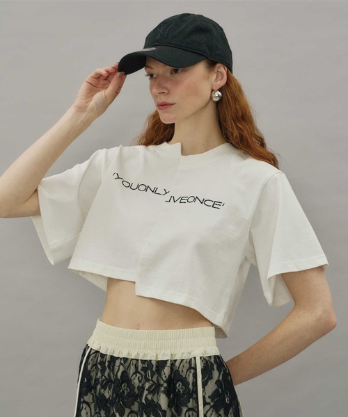 VIOLETTA（ヴィオレッタ）の「ピグメント加工風クロップドTシャツ（Tシャツ/カットソー・レディース・ホワイト/ライトブルー/グレー・FREE）」の2枚目の写真