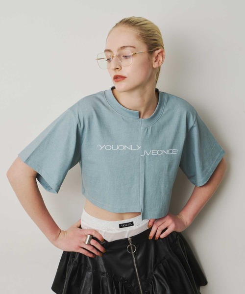 VIOLETTA（ヴィオレッタ）の「ピグメント加工風クロップドTシャツ（Tシャツ/カットソー・レディース・ホワイト/ライトブルー/グレー・FREE）」の3枚目の写真