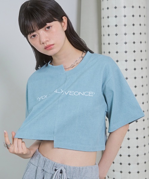VIOLETTA(ヴィオレッタ)の「ピグメント加工風クロップドTシャツ(Tシャツ/カットソー・レディース・ホワイト/ライトブルー/グレー・FREE)」の11枚目の写真