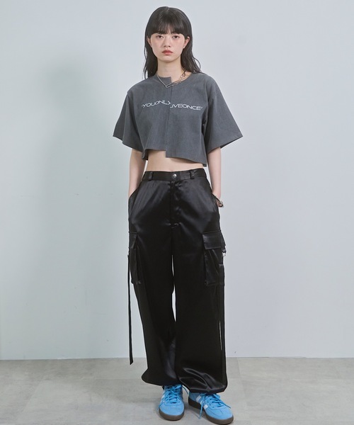 VIOLETTA（ヴィオレッタ）の「ピグメント加工風クロップドTシャツ（Tシャツ/カットソー・レディース・ホワイト/ライトブルー/グレー・FREE）」の5枚目の写真