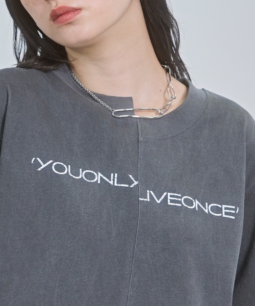 VIOLETTA（ヴィオレッタ）の「ピグメント加工風クロップドTシャツ（Tシャツ/カットソー・レディース・ホワイト/ライトブルー/グレー・FREE）」の6枚目の写真