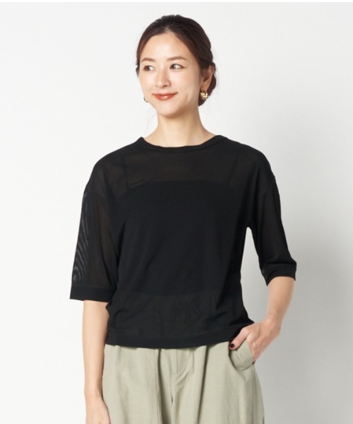 HELIOPOLE（エリオポール）の「SHEER STRIPE TEE（Tシャツ/カットソー・レディース・ダークブラウン/ホワイト/ブラック・38）」の2枚目の写真