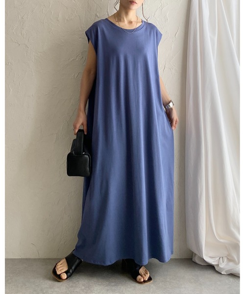 She's Closet(シーズクローゼット)の「タックフレンチスリーブロング丈AラインボリュームフレアTシャツワンピース(ワンピース・レディース・ダークブルー/ブラック/グレイッシュベージュ・FREE)」の7枚目の写真
