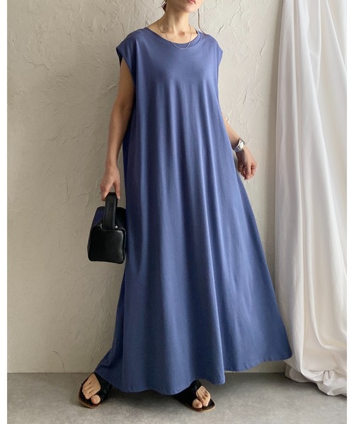 She's Closet(シーズクローゼット)の「タックフレンチスリーブロング丈AラインボリュームフレアTシャツワンピース(ワンピース・レディース・ダークブルー/ブラック/グレイッシュベージュ・FREE)」の8枚目の写真